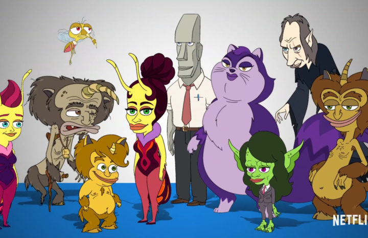 animated characters in a meeting hall